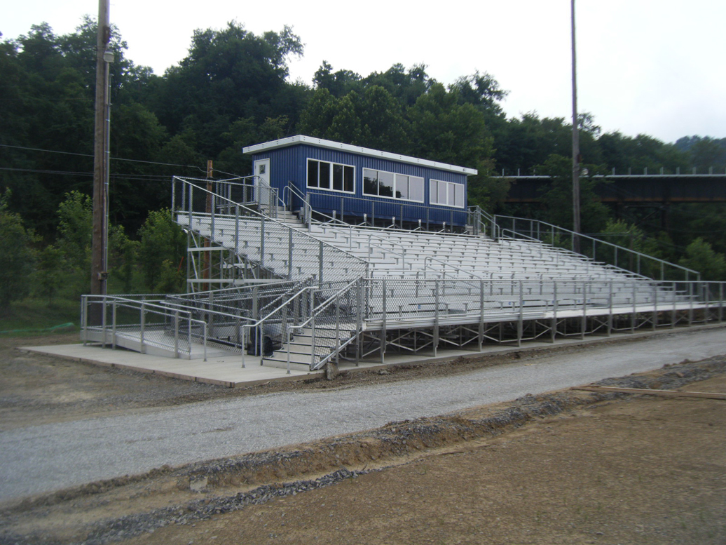 New home side angle frame bleacher and pressbox