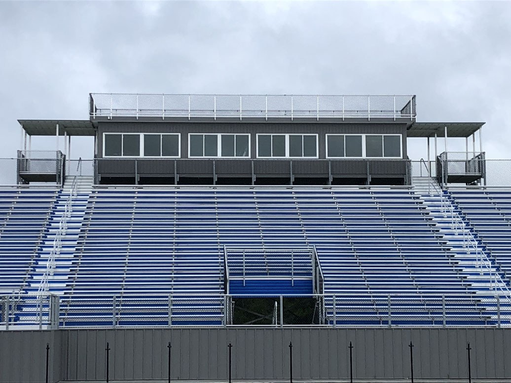 press box, stadium seating, aluminum bleachers