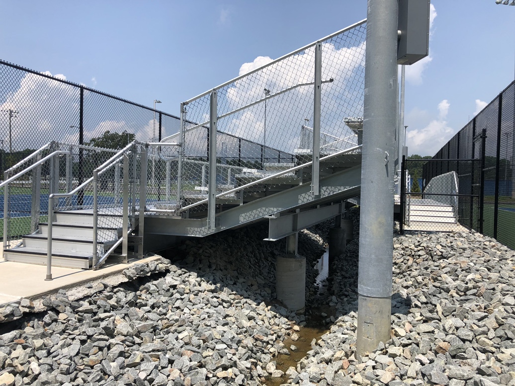 aluminum bleachers elevated with stair entry